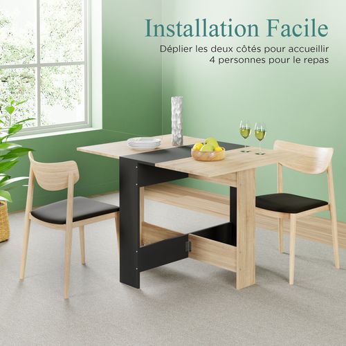 Table à Manger Pliable Pour Petits Espaces, Salle à Manger, Cuisine Centre Noir Plateau Bois Clair