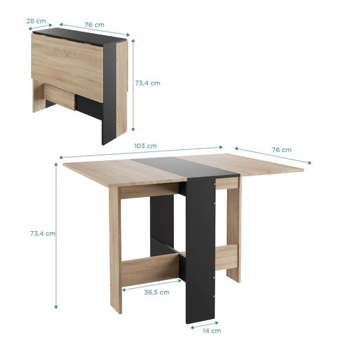 Table à Manger Pliable Pour Petits Espaces, Salle à Manger, Cuisine Centre Noir Plateau Bois Clair