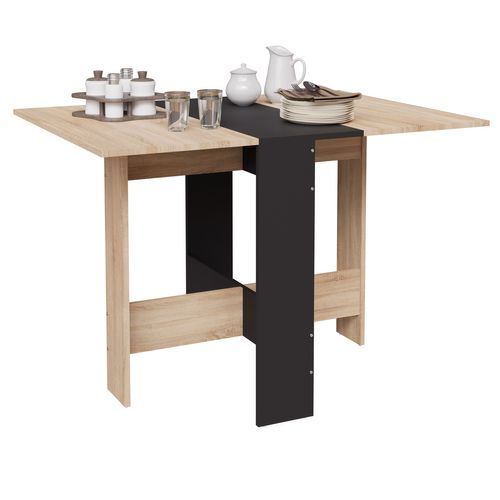 Table à Manger Pliable Pour Petits Espaces, Salle à Manger, Cuisine Centre Noir Plateau Bois Clair