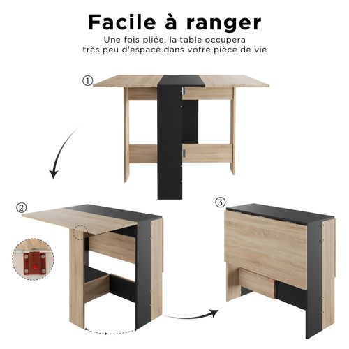 Table à Manger Pliable Pour Petits Espaces, Salle à Manger, Cuisine Centre Noir Plateau Bois Clair