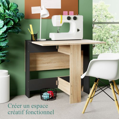 Table à Manger Pliable Pour Petits Espaces, Salle à Manger, Cuisine Centre Noir Plateau Bois Clair