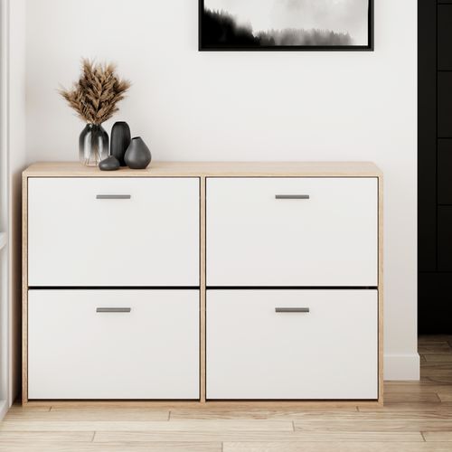 Meuble à Chaussure Capacité 24 Paires, Double Compartiment, Pour Entrée, Couloir - Blanc Bois Clair