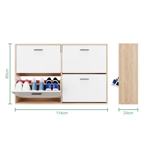 Meuble à Chaussure Capacité 24 Paires, Double Compartiment, Pour Entrée, Couloir - Blanc Bois Clair