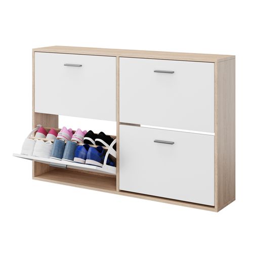 Meuble à Chaussure Capacité 24 Paires, Double Compartiment, Pour Entrée, Couloir - Blanc Bois Clair