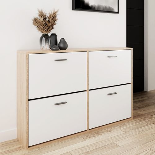 Meuble à Chaussure Capacité 24 Paires, Double Compartiment, Pour Entrée, Couloir - Blanc Bois Clair