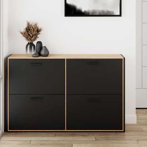 Meuble à Chaussure Industriel 24 Paires, Double Compartiment, Pour Entrée, Couloir - Noir Bois Clair