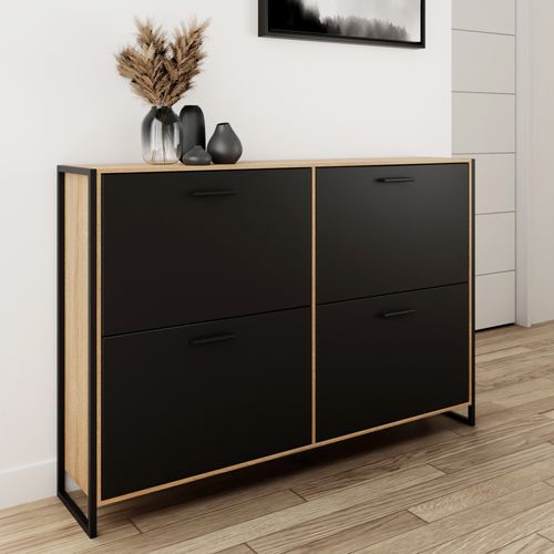 Meuble à Chaussure Industriel 24 Paires, Double Compartiment, Pour Entrée, Couloir - Noir Bois Clair