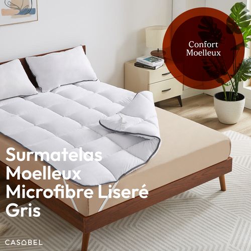 Surmatelas Moelleux 160 X 200 Cm En Microfibre Respirante Avec Liseré Gris - Moelleux - 2 Places
