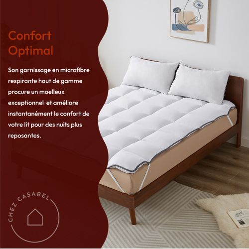 Surmatelas Moelleux 160 X 200 Cm En Microfibre Respirante Avec Liseré Gris - Moelleux - 2 Places