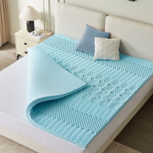 Surmatelas 140 x 190 Cm Mousse à Memoire De Forme 5 Cm - Zones Ergnomiques - Gel Infusé Bleu