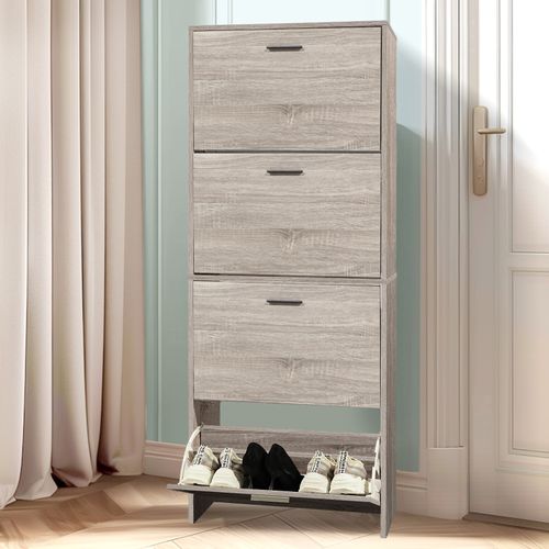 Meuble Rangement Chaussure 24 Paires - Pour Entree Couloir - 60x24x150 Cm - Bois Clair