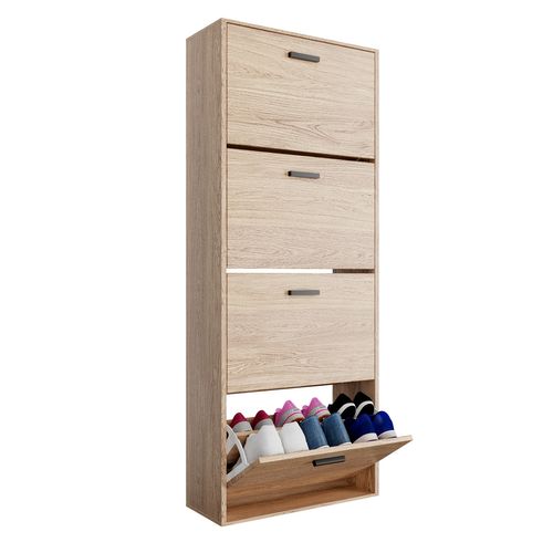 Meuble Rangement Chaussure 24 Paires - Pour Entree Couloir - 60x24x150 Cm - Bois Clair