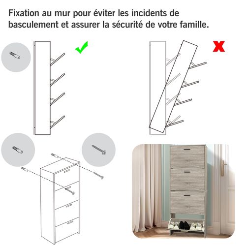 Meuble Rangement Chaussure 24 Paires - Pour Entree Couloir - 60x24x150 Cm - Bois Clair