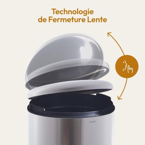 Poubelle Cuisine 30L en Acier Inoxydable, Anti-Traces, Ronde avec Pédale et Couvercle