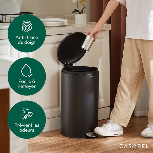 Poubelle 30l - Acier Inoxydable, Pédale Et Couvercle, Noire