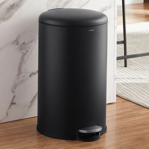 Poubelle 30l - Acier Inoxydable, Pédale Et Couvercle, Noire