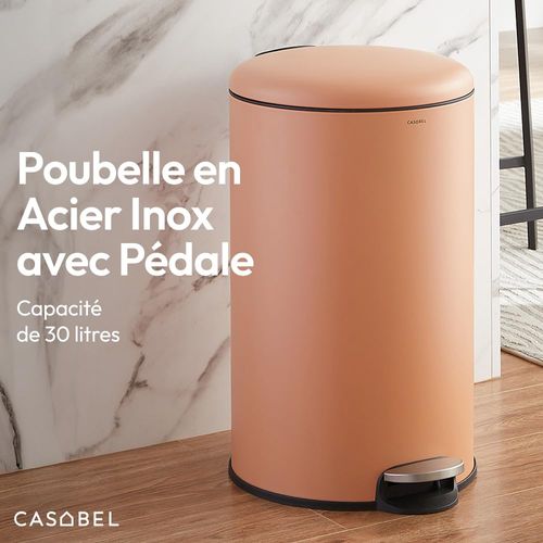 Poubelle Cuisine 30L en Acier Inoxydable, Anti-Traces, Ronde avec Pédale et Couvercle