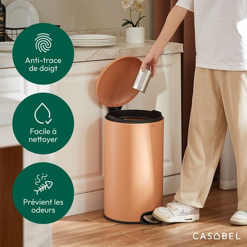 Poubelle Cuisine 30L en Acier Inoxydable, Anti-Traces, Ronde avec Pédale et Couvercle