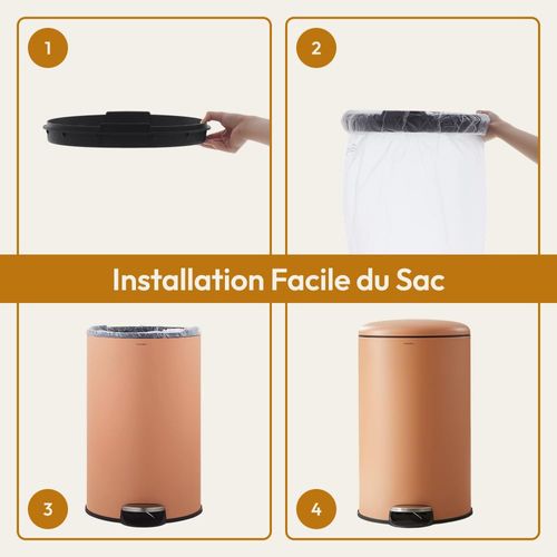 Poubelle Cuisine 30L en Acier Inoxydable, Anti-Traces, Ronde avec Pédale et Couvercle