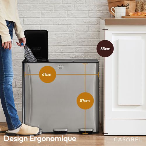 Poubelle Tri Sélectif 3x20l, Acier Inox Chrome, Poubelle 60l