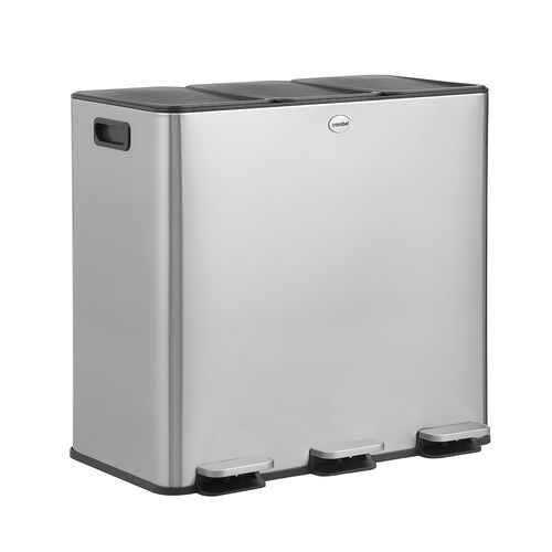 Poubelle Tri Sélectif 3x20l, Acier Inox Chrome, Poubelle 60l