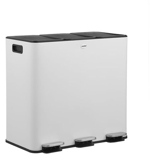 Poubelle Tri Sélectif 3x20l, Acier Inox Blanc, Poubelle 60l Cuisine Rectangulaire à Pédales