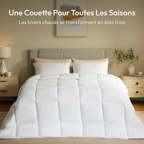 Couette 220x240 cm, 450 gsm Polyester 4 Saisons - Respirante, Thermorégulatrice, Lavable