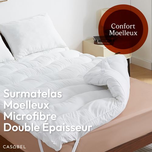 Surmatelas 140x190 Cm – Extra Épais, Moelleux, Anti-acarien, Respirant, Pour Lit 2 Places