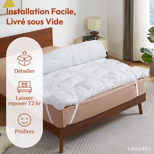 Surmatelas 160x200 Cm – Extra Épais, Moelleux, Anti-acarien, Respirant, Pour Lit 2 Places