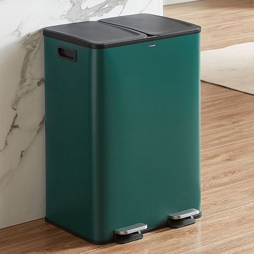 Poubelle 60l Verte, Double Compartiment, Couvercles Silencieux