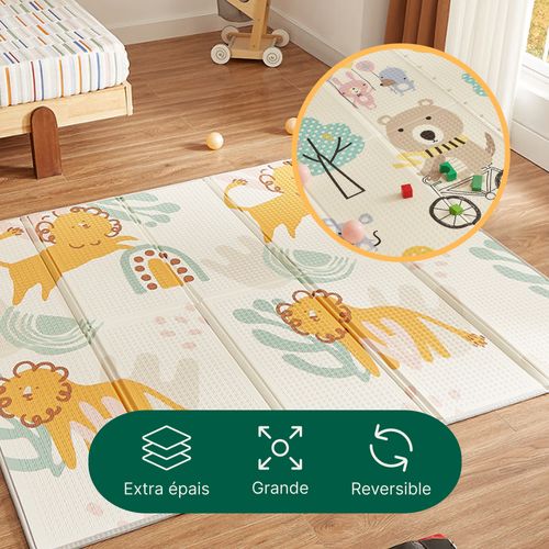 Tapis D'éveil Bébé Évolutif 175x150cm, Tapis Bébé Pliable Motifs Lion