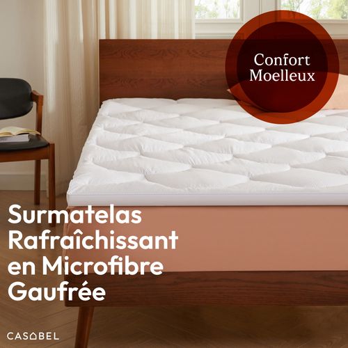 Surmatelas 140 X 190 Cm En Microfibre Rafraîchissante, Garnissage Fibre Creuse 600 Gsm, 4 Cm