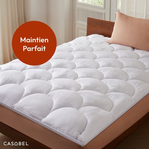 Surmatelas 140 X 190 Cm En Microfibre Rafraîchissante, Garnissage Fibre Creuse 600 Gsm, 4 Cm