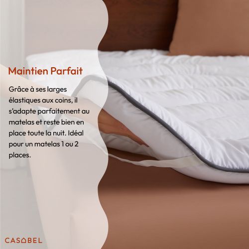 Surmatelas Enveloppant 160 X 200 Cm En Microfibre Respirante Avec Liseré Gris  - Moelleux - 2 Places