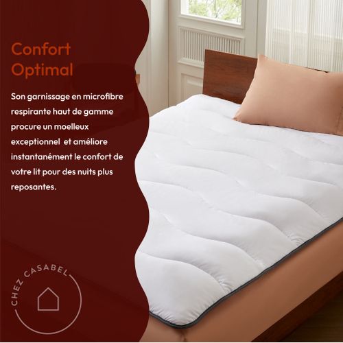 Surmatelas Enveloppant 160 X 200 Cm En Microfibre Respirante Avec Liseré Gris  - Moelleux - 2 Places