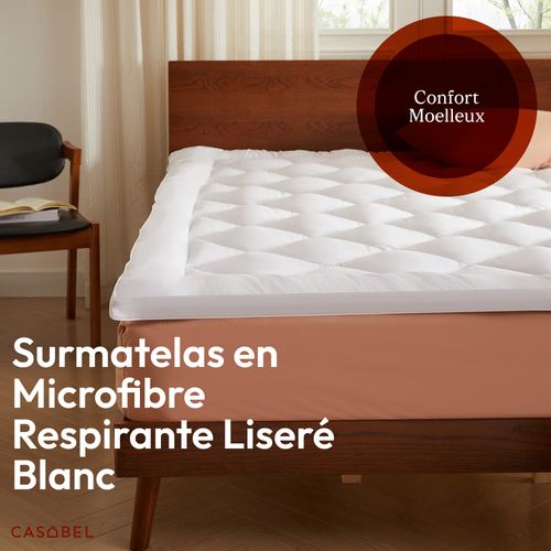Surmatelas Douceur 80 X 200 Cm En Microfibre Respirante Avec Liseré Blanc – Moelleux  – 1 Place