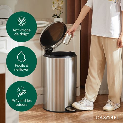 Poubelle 50l - Acier Inoxydable, Pédale Et Couvercle, Chrome
