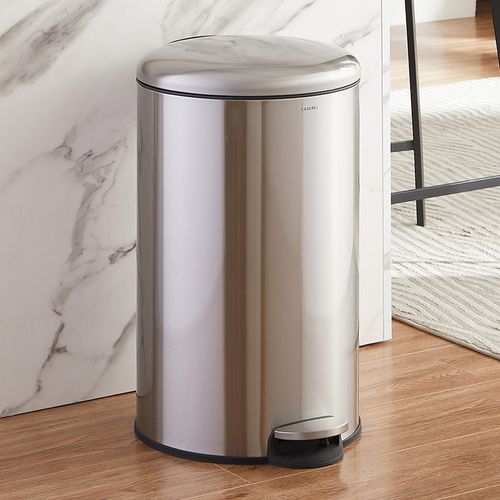 Poubelle 50l - Acier Inoxydable, Pédale Et Couvercle, Chrome