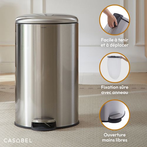 Poubelle 50l - Acier Inoxydable, Pédale Et Couvercle, Chrome