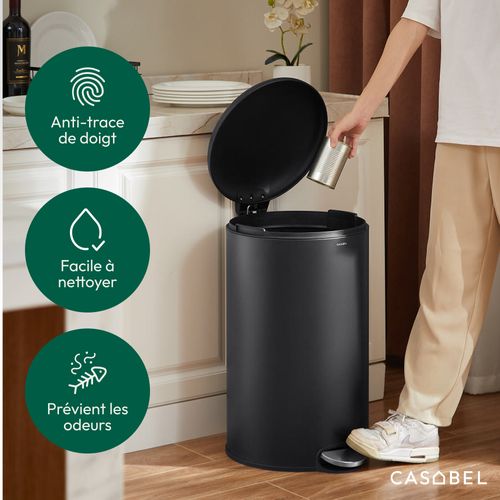 Poubelle 50l - Acier Inoxydable, Pédale Et Couvercle, Noire