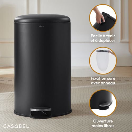 Poubelle 50l - Acier Inoxydable, Pédale Et Couvercle, Noire