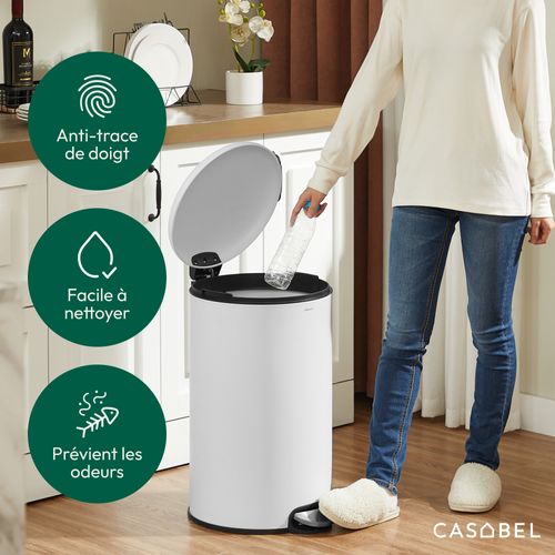 Poubelle 50l - Acier Inoxydable, Pédale Et Couvercle, Blanche