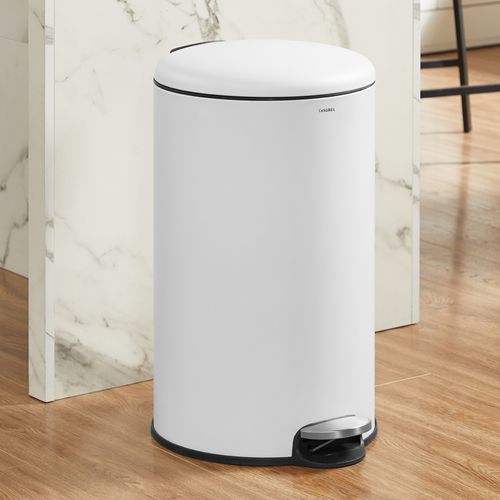 Poubelle 50l - Acier Inoxydable, Pédale Et Couvercle, Blanche