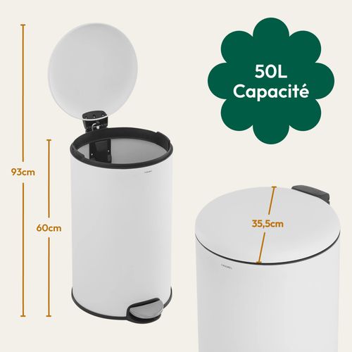 Poubelle 50l - Acier Inoxydable, Pédale Et Couvercle, Blanche