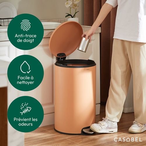 Poubelle 50l - Acier Inoxydable, Pédale Et Couvercle, Terracotta