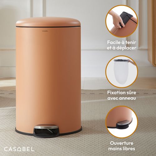 Poubelle 50l - Acier Inoxydable, Pédale Et Couvercle, Terracotta