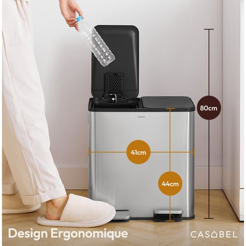 Poubelle Double 2x15l En Acier Inoxydable Avec Pédales