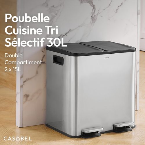 Poubelle Double 2x15l En Acier Inoxydable Avec Pédales