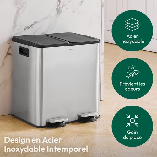 Poubelle Double 2x15l En Acier Inoxydable Avec Pédales