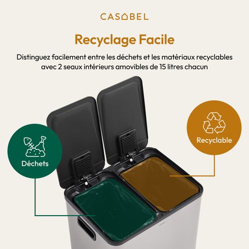 Poubelle Double 2x15l En Acier Inoxydable Avec Pédales